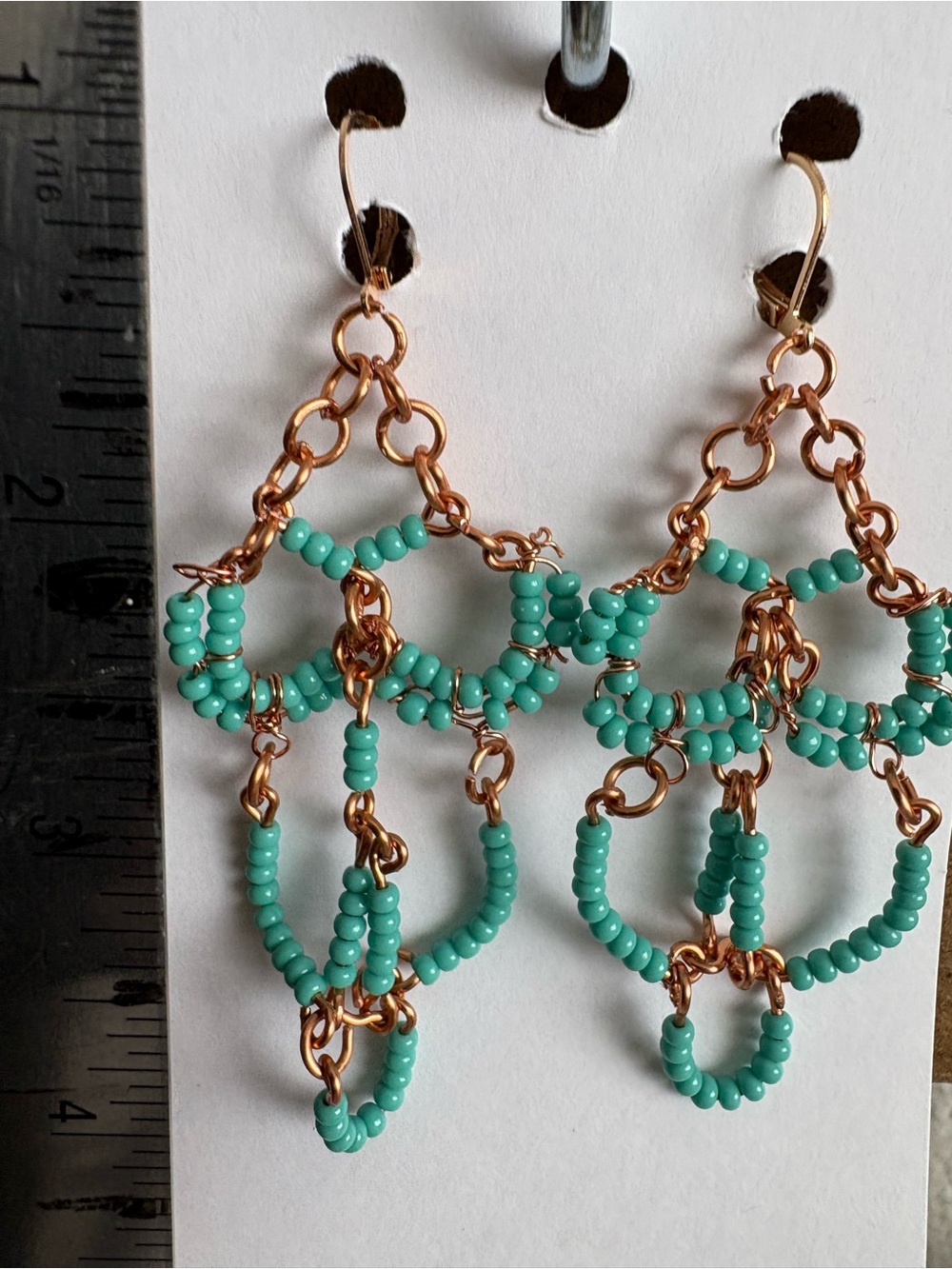 Hand Crafted Turquoise Bead Chandelier Earrings - Gold